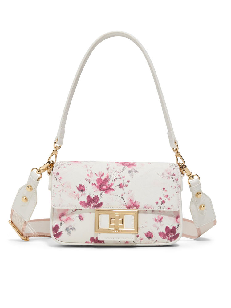 Aldo White Synthetic Floral Handbag with Detachable Chain Strap and Strap-picture-11