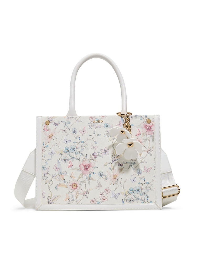 Aldo White Synthetic Floral Handbag with Detachable Strap-image-49