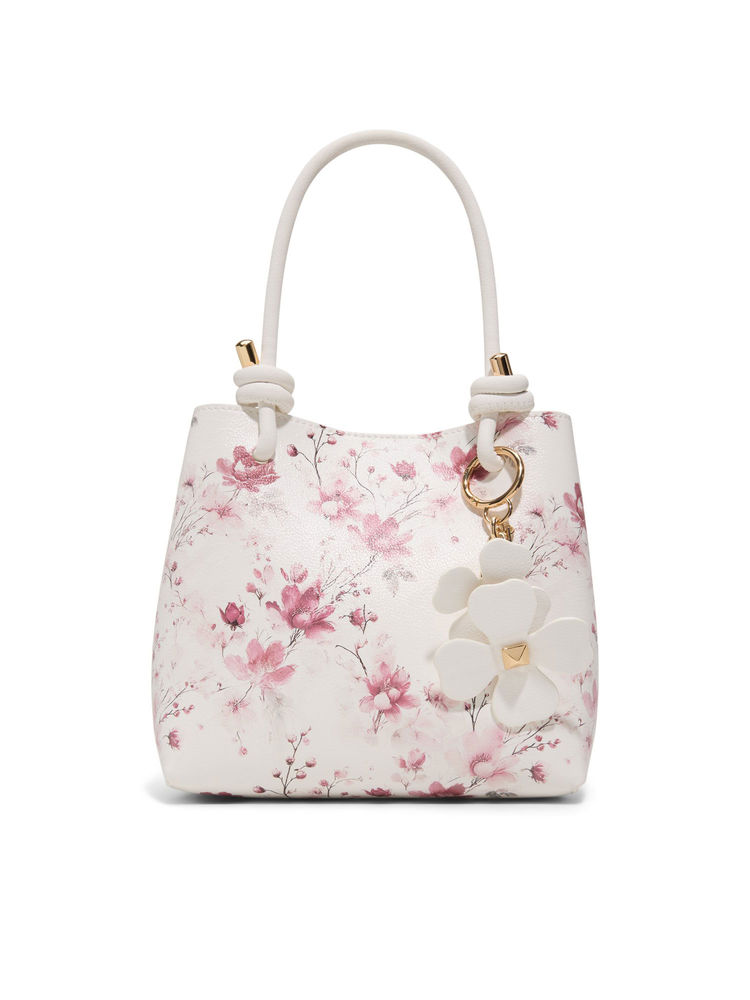 Aldo White Synthetic Floral Handbag with Detachable Strap-picture-18