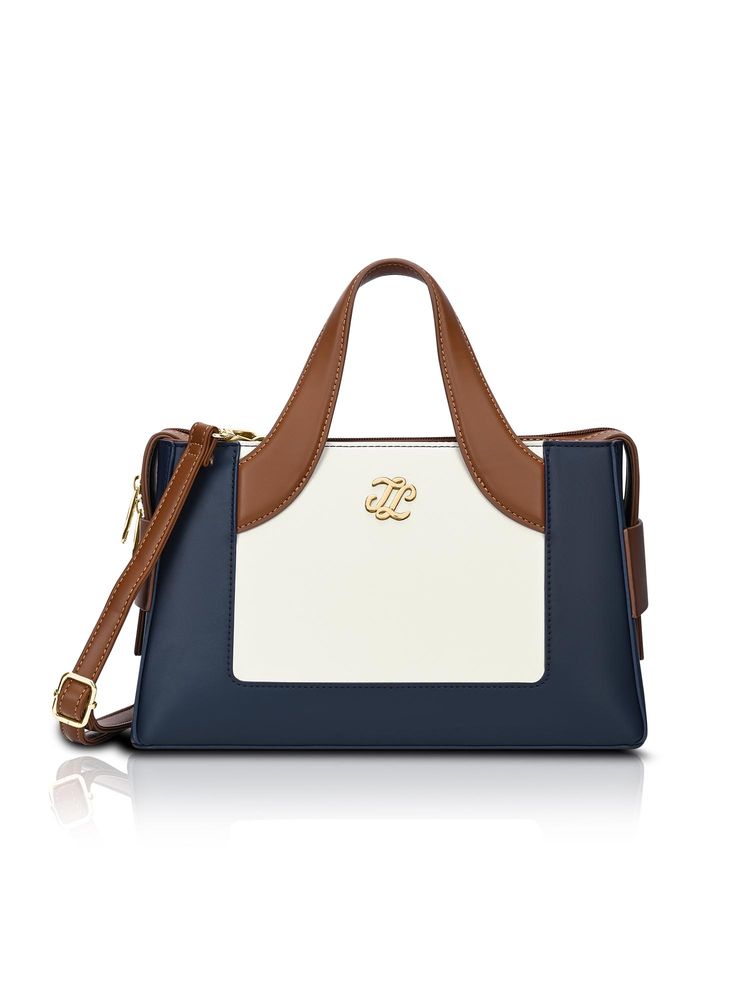Lavie Signature Navy Blue Synthetic Leather Colorblock Handbag with Detachable Strap-image-33