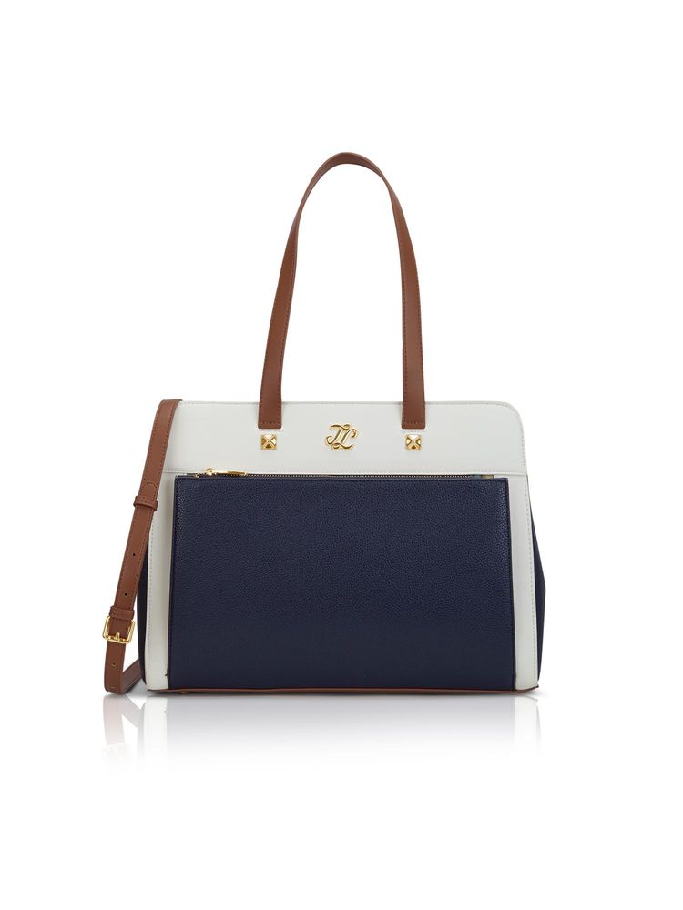 Lavie Signature Navy Blue Synthetic Leather Colorblock Handbag-image-32
