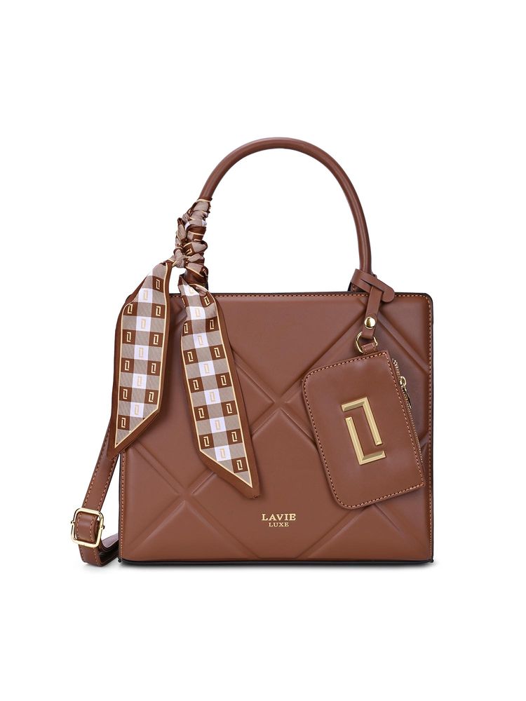 Lavie Luxe Tan Synthetic Leather Textured Handbag with Detachable Strap-picture-17