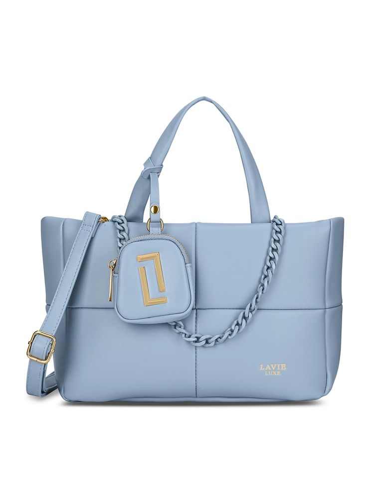 Lavie Luxe Blue Synthetic Leather Textured Handbag with Detachable Strap-image-31