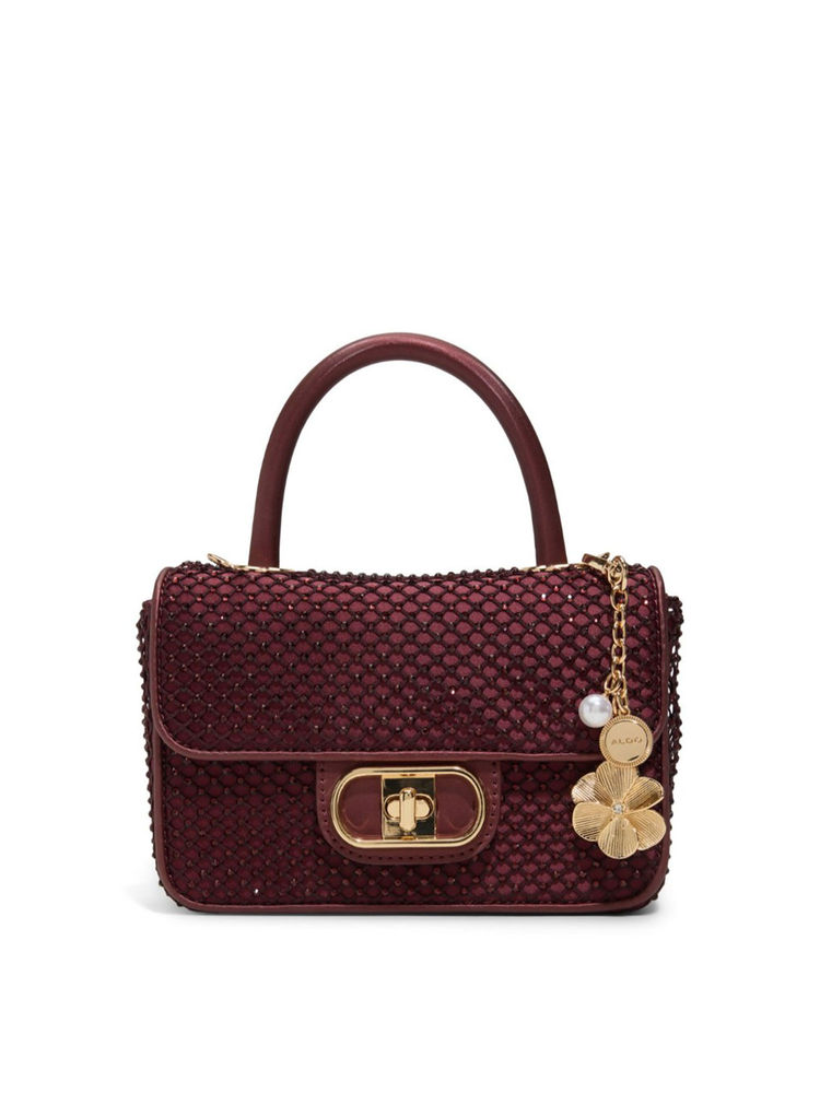 Aldo Maroon Textile Self Design Handbag with Detachable Strap-picture-12