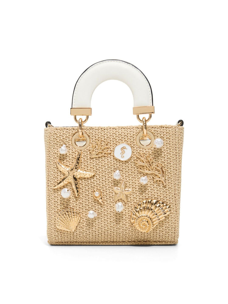 Aldo Beige Textile Self Design Handbag with Detachable Strap-picture-28