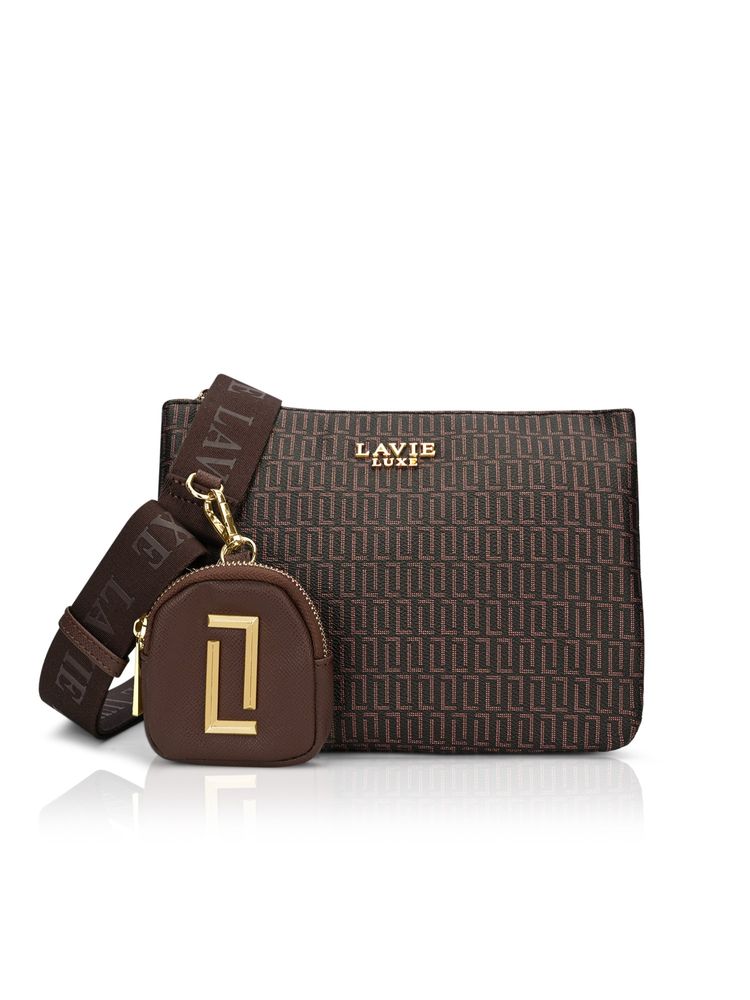 Lavie Luxe Brown Synthetic Leather Printed Slingbag with Detachable Strap and Coin Pouch-image-11