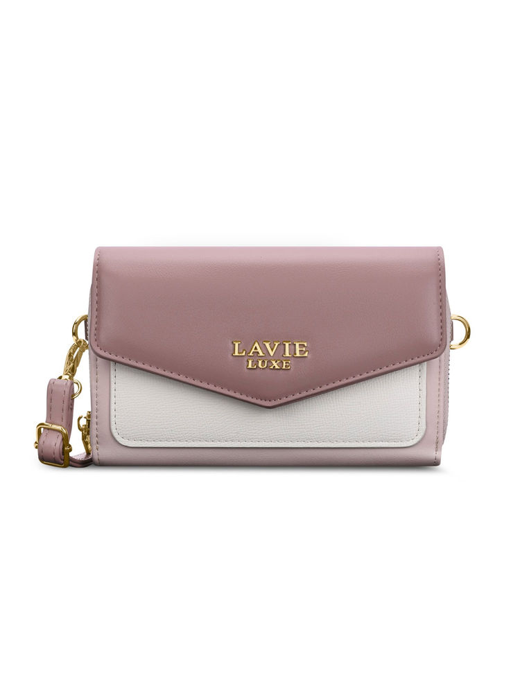 Lavie Luxe Pink Synthetic Leather Colorblock Slingbag with Detachable Strap-image-9
