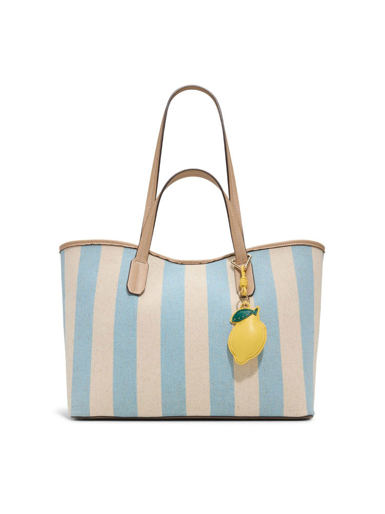 Aldo Blue Synthetic Stripes Tote Bag with Pouch and Charm