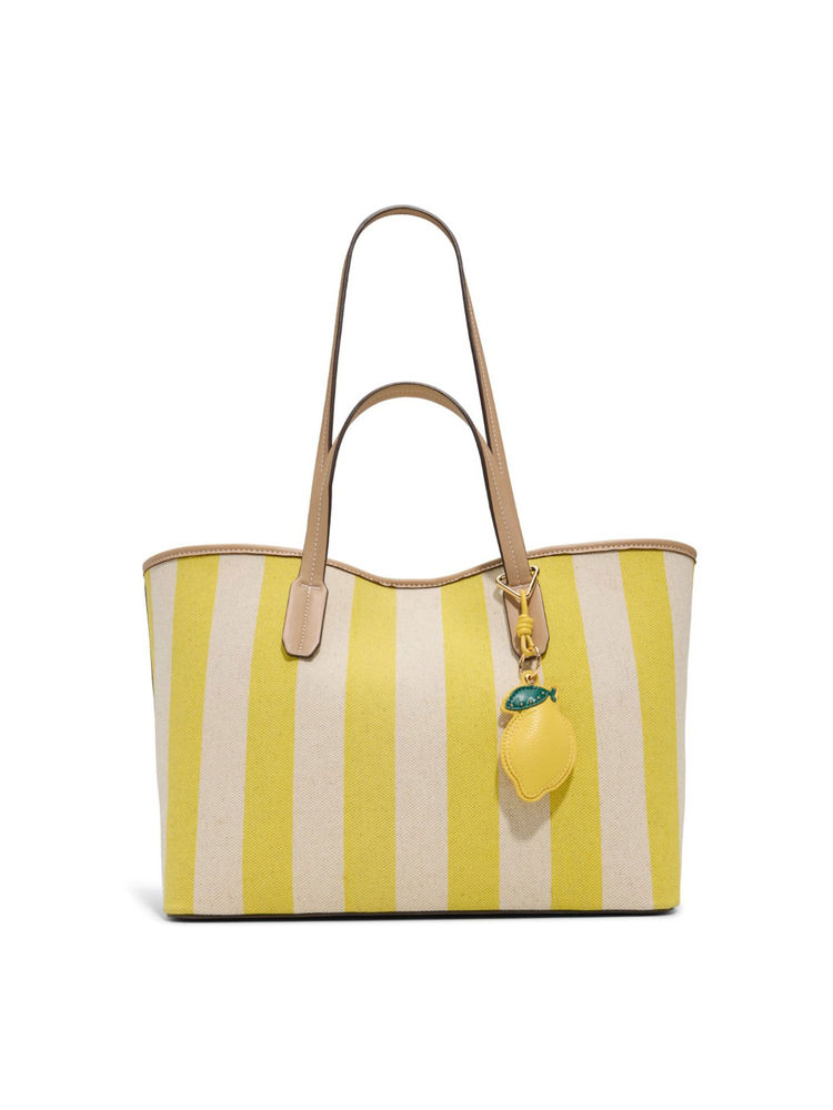 Aldo Yellow Synthetic Stripes Tote Bag with Pouch and Charm-image-27