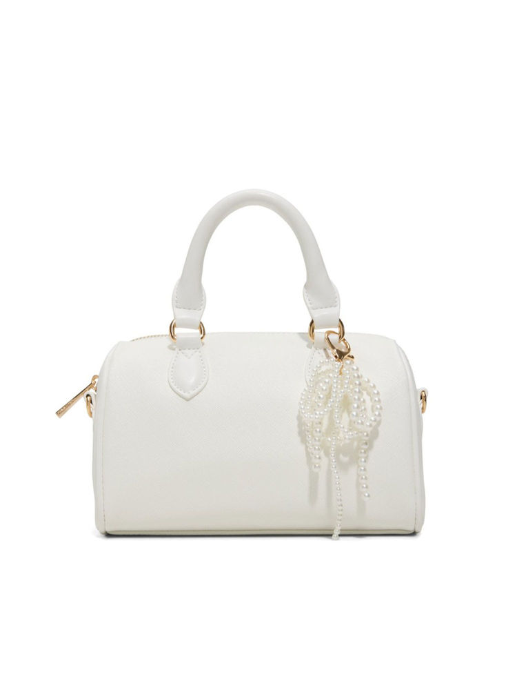 Call It Spring White Synthetic Solid Handbag with Detachable Strap-image-10