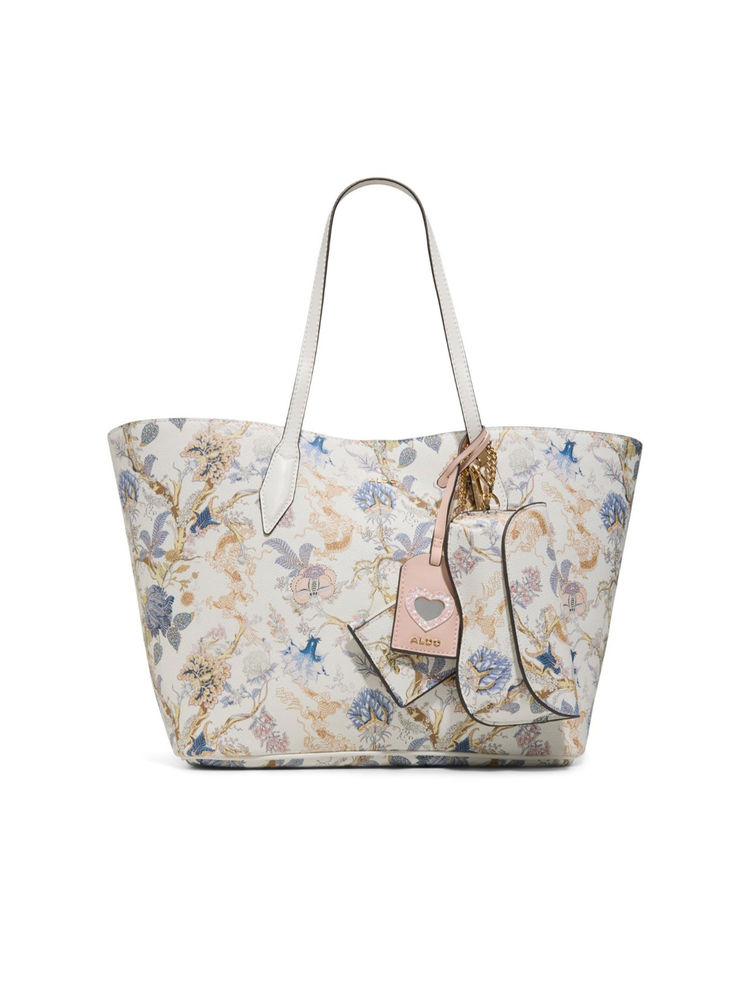 Aldo White Synthetic Printed Tote Bag with Detachable Sunglass Case, Card Case and Charm-image-27