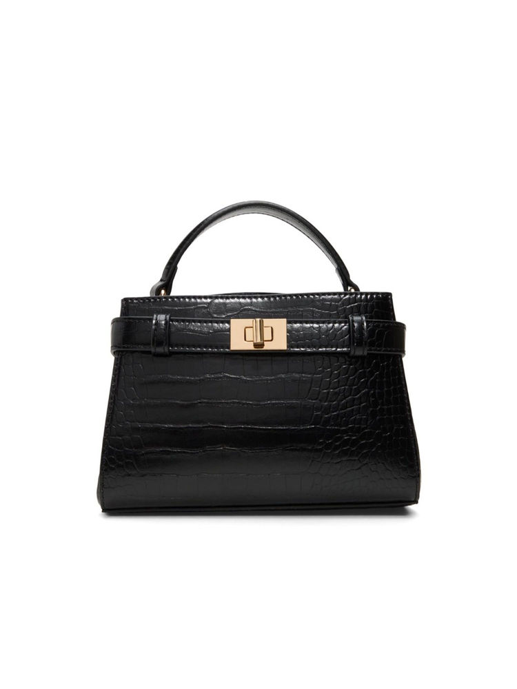 Aldo Black Synthetic Textured Handbag with Detachable Strap-picture-31