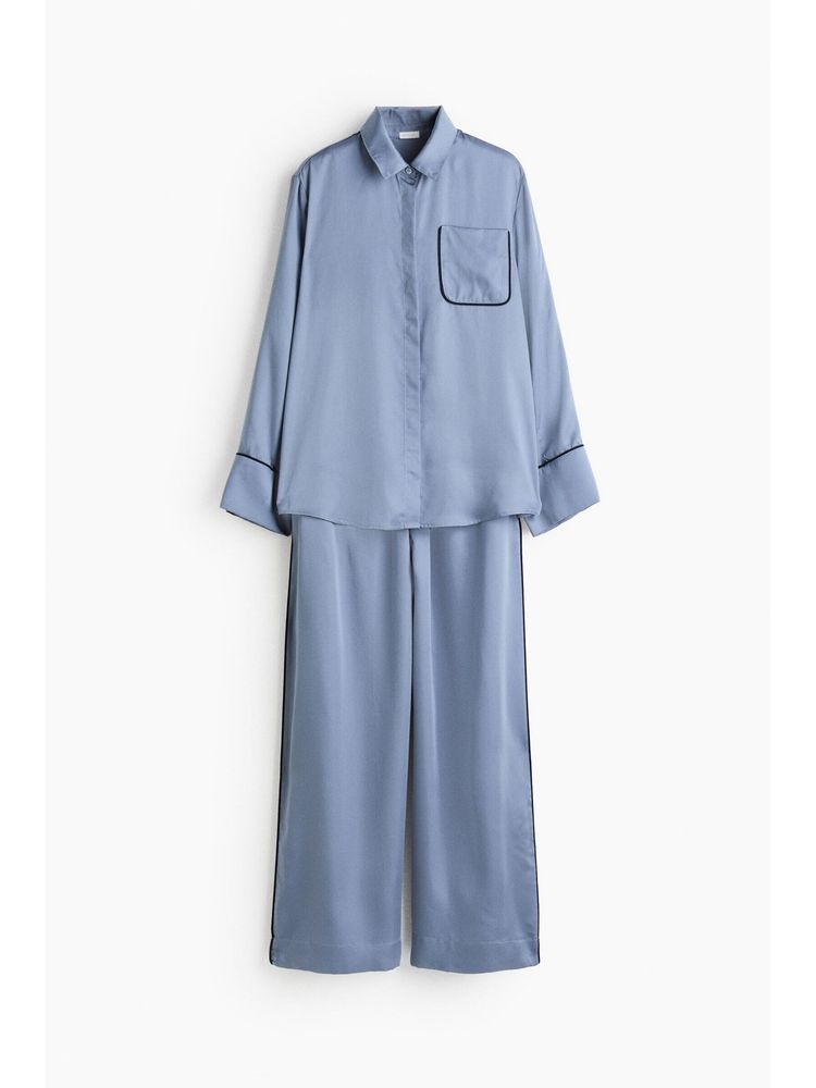 H&M Women Blue Satin Shirt And Pyjamas-picture-23