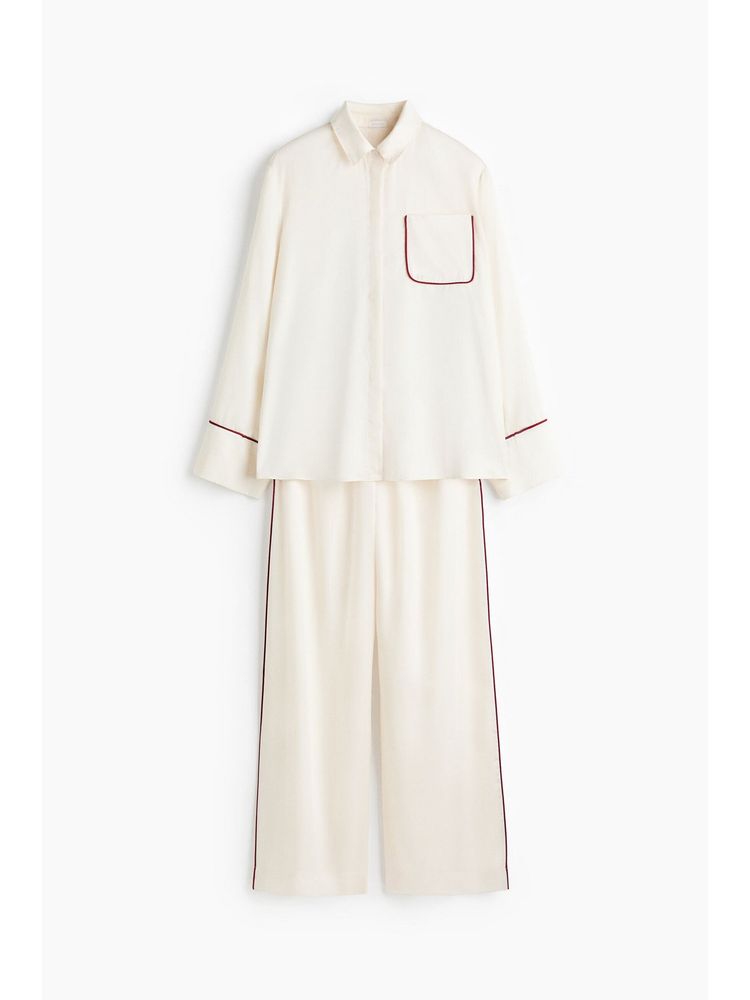 H&M Women White Satin Shirt And Pyjamas-image-3