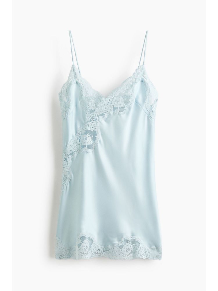 H&M Women Blue Lace-Trimmed Satin Nightslip-picture-16