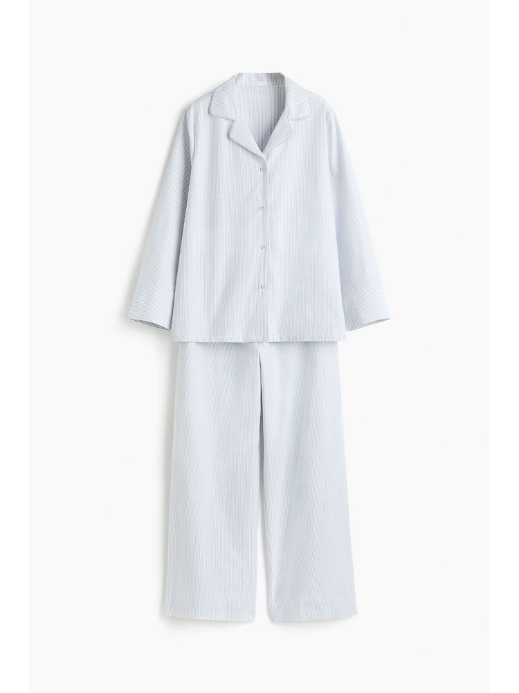 H&M Women Blue Oxford Pyjamas And Shirt-image-12