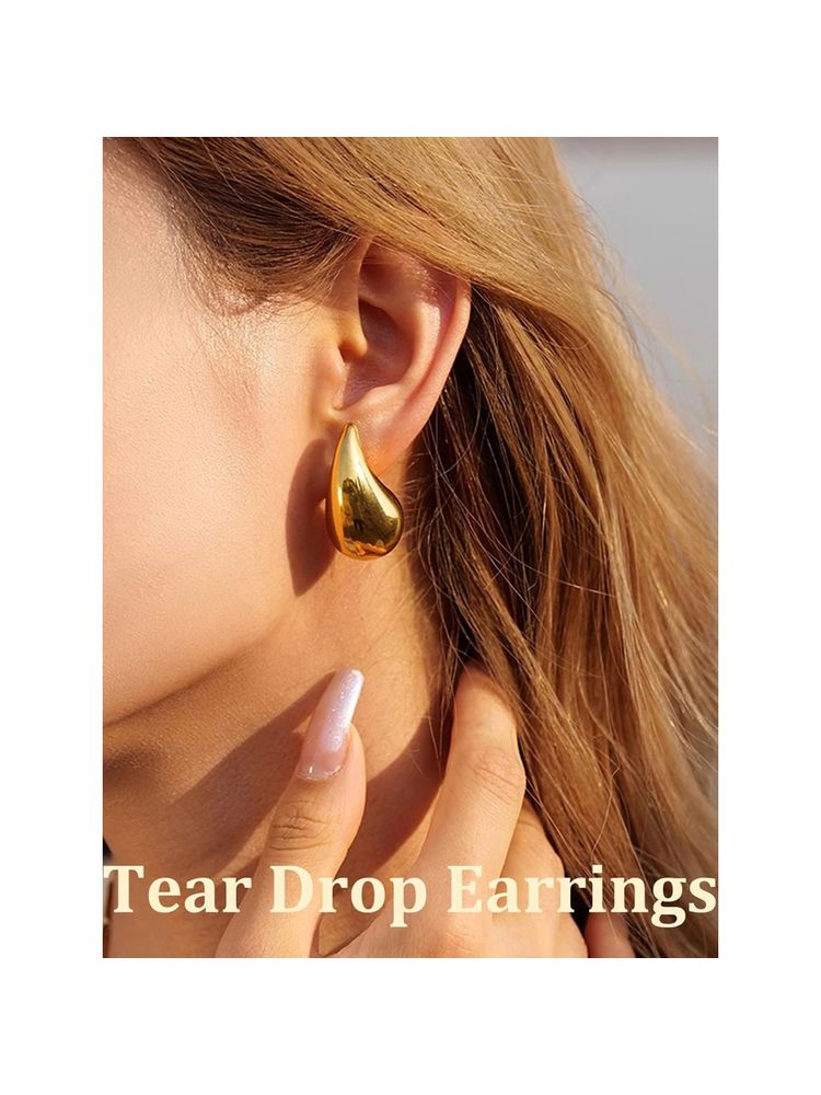 Jewels Galaxy 18K Gold Plated Glossy Chunky Dome Drop Earrings-picture-26
