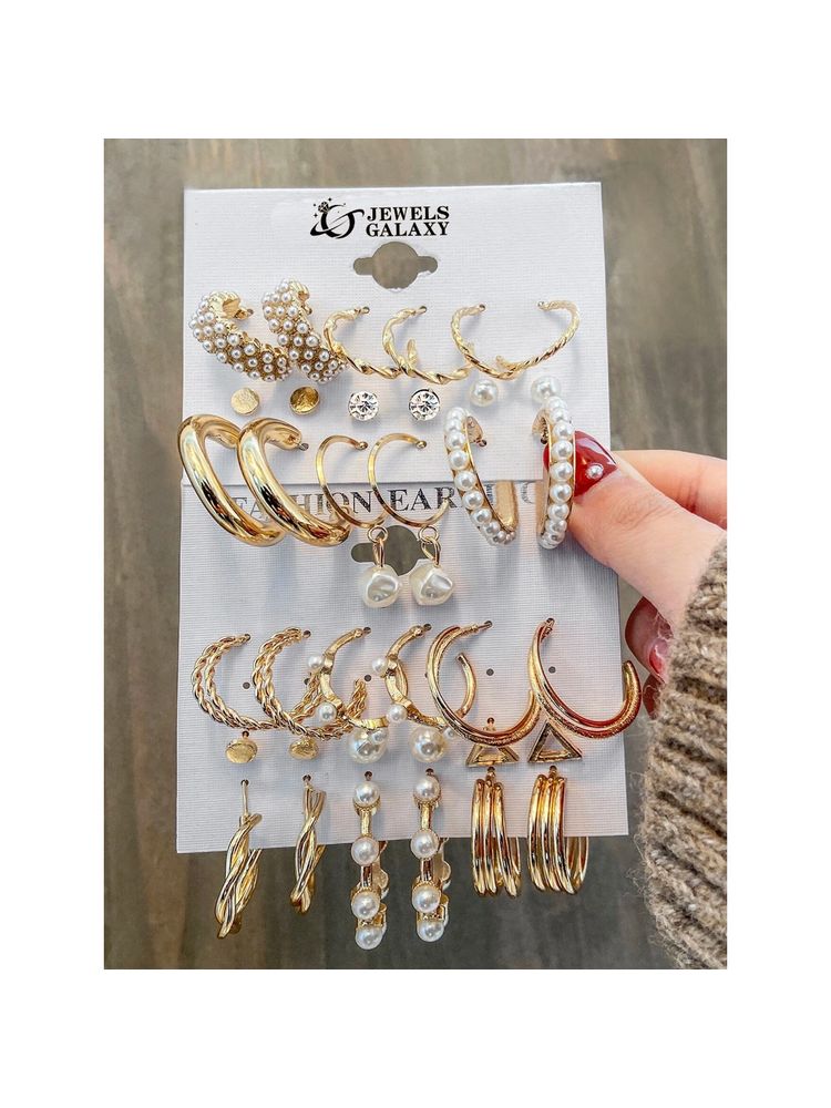 Jewels Galaxy Gold Plated Hoop Earrings (Pack of 18)