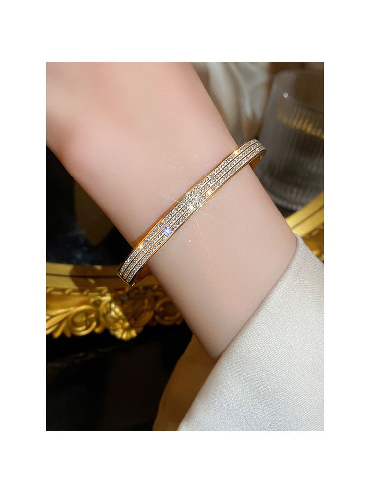 Jewels Galaxy Stainless Steel Gold Plated Triple Lines American Diamond Contemporary Bracelet-picture-15