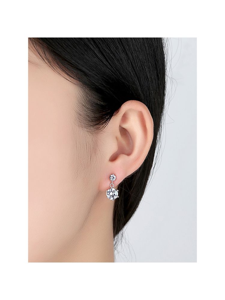 Jewels Galaxy Silver Plated American Diamond Studded Hexagon Shape Korean Drop Earrings-image-21