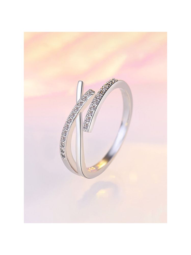 Jewels Galaxy Silver Plated White American Diamond Studded Korean Finger Ring-picture-11