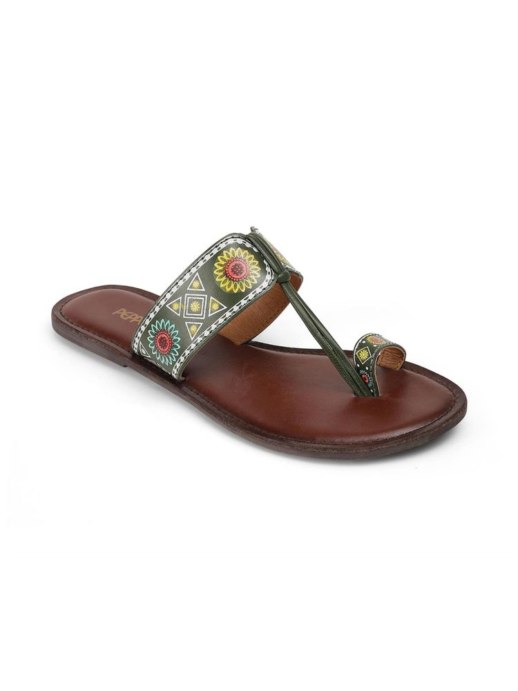 PEPPER Green Floral Leather Kolhapuris-picture-20