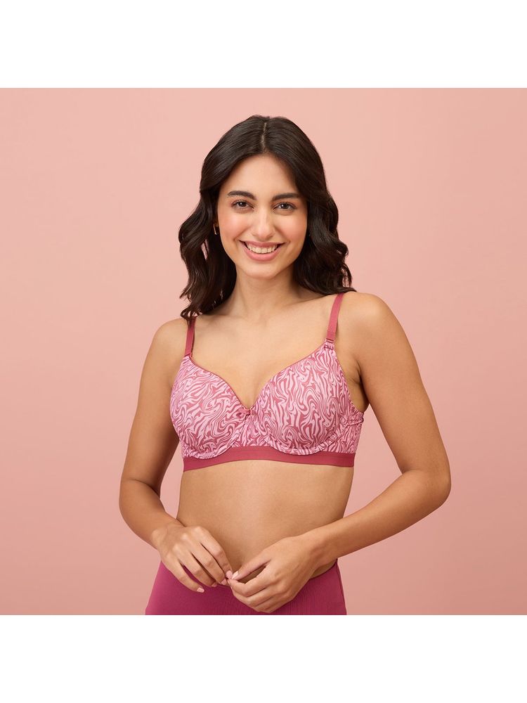 Nykd by Nykaa Printed Padded Wired T-Shirt Bra NYB220 - Marble Mirage Rose-picture-13