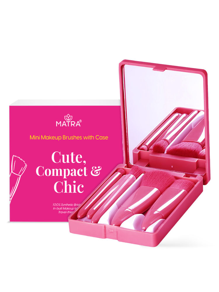 Matra 5-in-1 Mini Makeup Brush Set with Mirror Case Travel Cosmetic Kit for Face & Eye Makeup-image-20