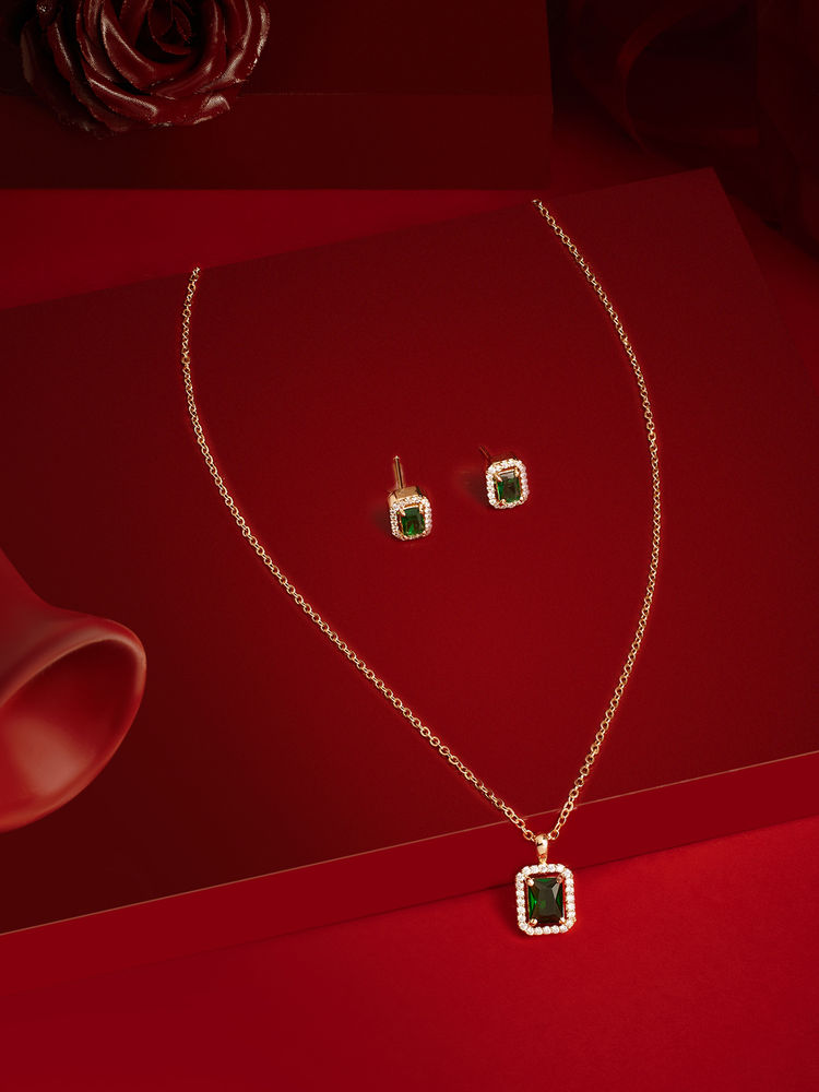 Zaveri Pearls Green Cubic Zirconia Minimal Jewellery Set-picture-10