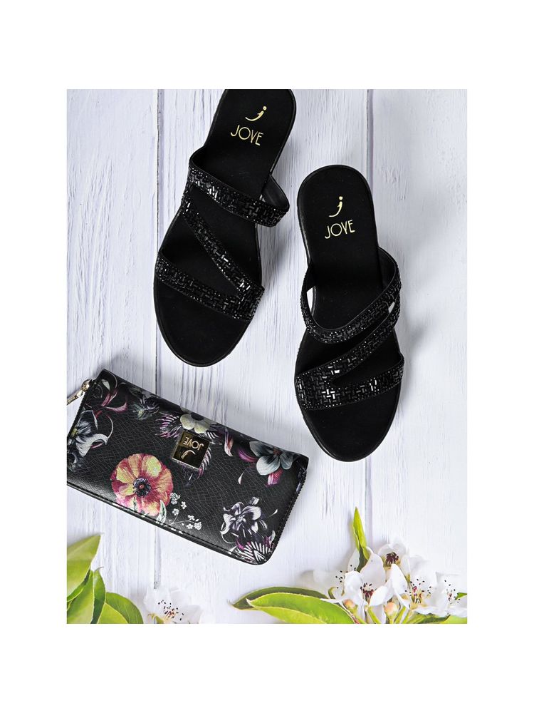 Jove Women Black Embellished Wedge Heels-picture-14