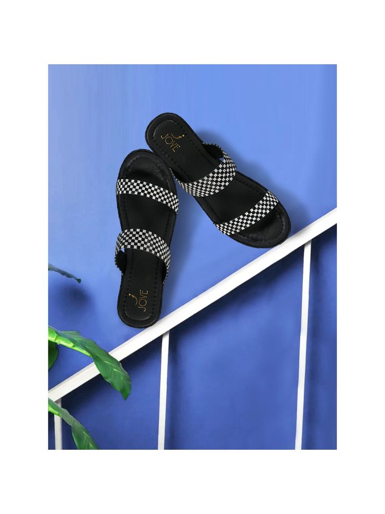 Jove Women Black Checked Wedge Heels-picture-22