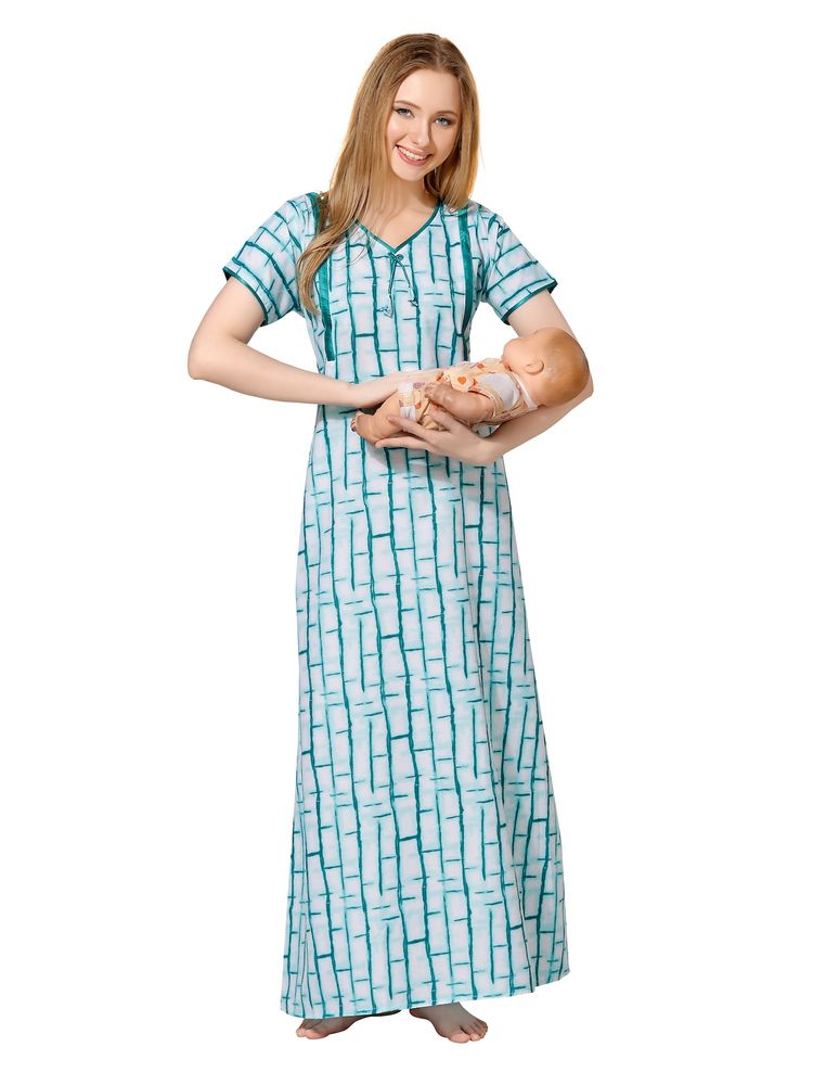 PIU Women's Premium Cotton Feeding Nighty Green (M)-picture-16