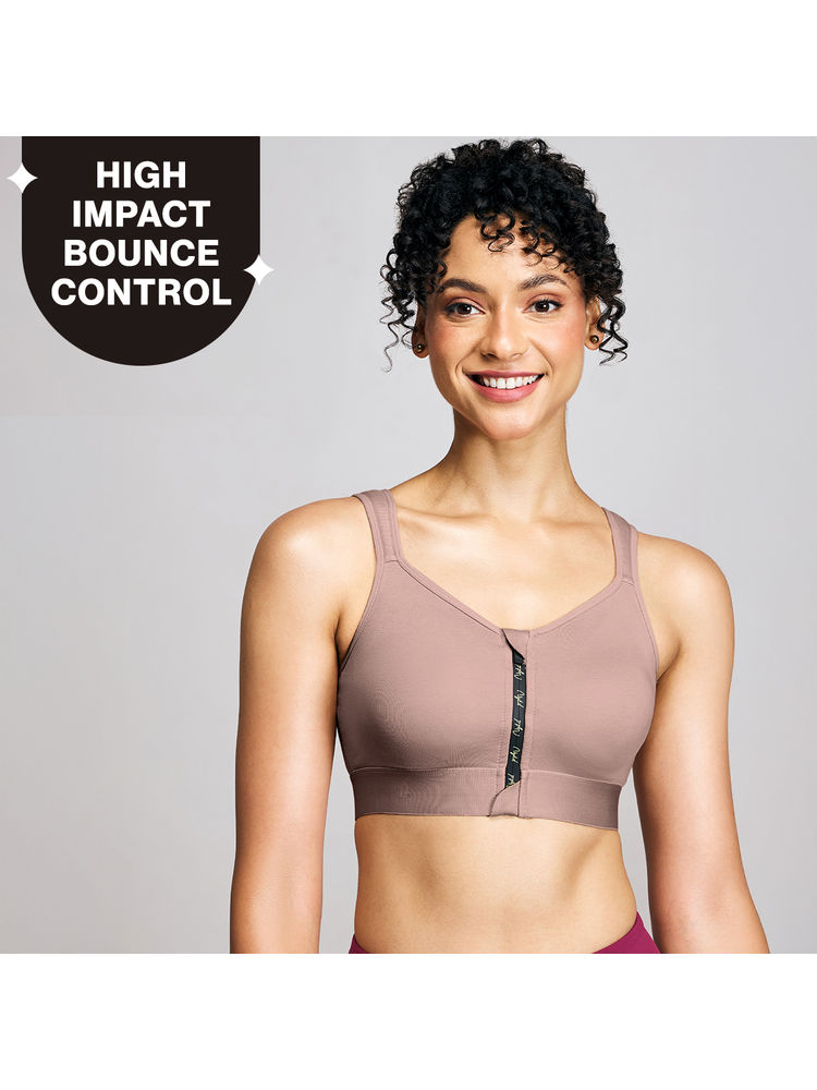 Full Coverage Front Open High Impact Posture Correcting Sports Bra-NYK907-Fawn
