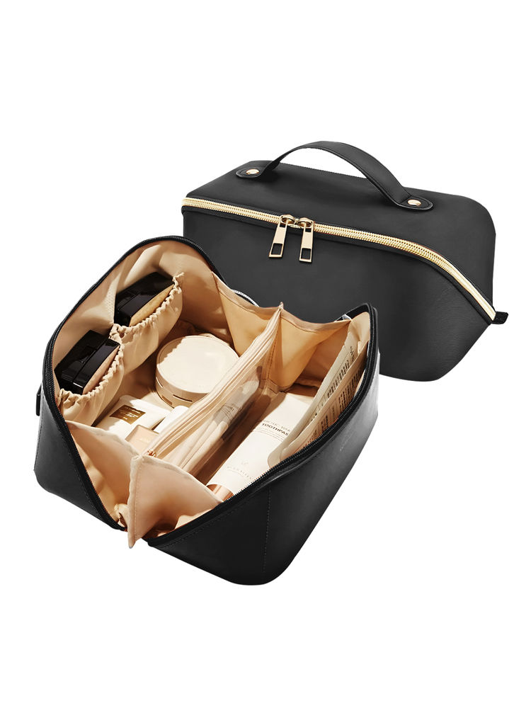 Matra Travel Makeup Bag Cosmetic Storage Leather Vanity Pouch Makeup Organiser - Black-picture-13