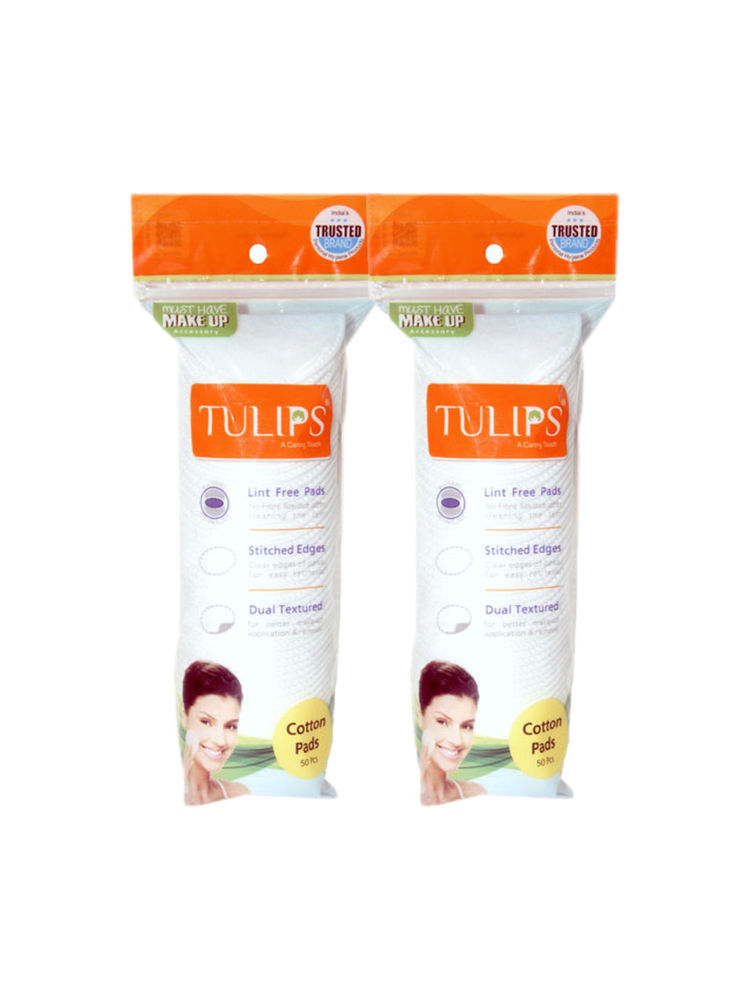 Tulips 50 Round Facial Cotton Pads For Applying & Removing Makeup - Sensitive Skin (Pack Of 2)