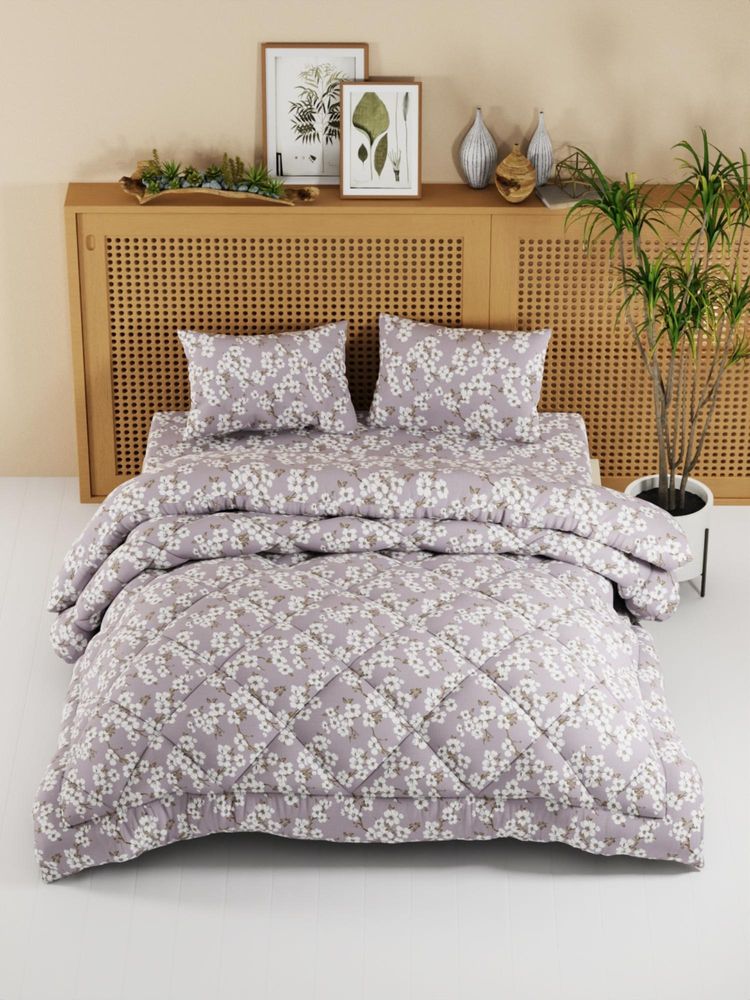 KOPA Floral Lavender Micro Double Comforter with Bedsheet & Pillow Cover (One Size)-picture-10