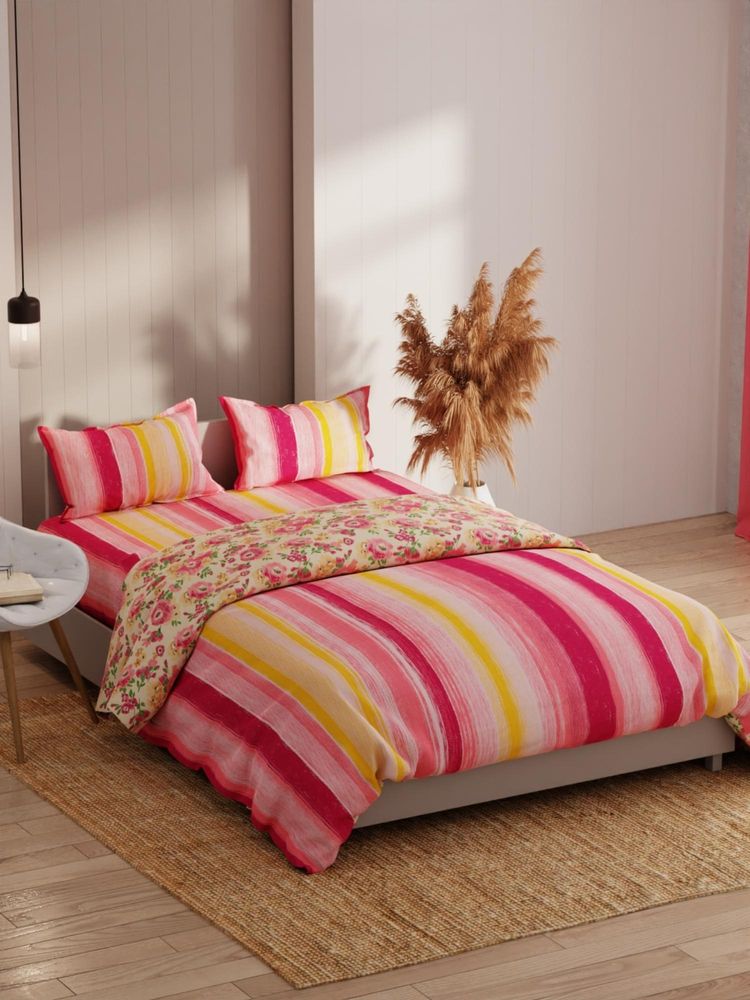 KOPA Pink Floral Extra Smooth Double Dohar with Bedsheet & Pillow Cover (Set of 4) (One Size)-picture-13