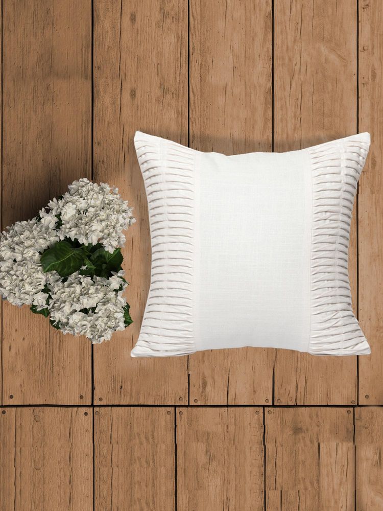Zeba World Off White Shell Pleated Technique Cotton Cushion Cover (16x16 Inches)-image-16