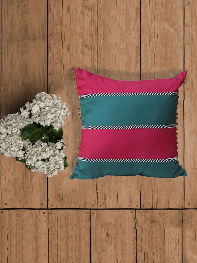 Zeba World Pink Embellished Polyester Cushion Cover (20 x 20 inches)-image-9