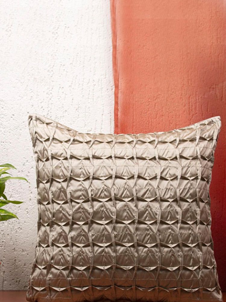 Zeba World Grey Pleated Technique Polyester Cushion Cover (16x16 Inches)-picture-25