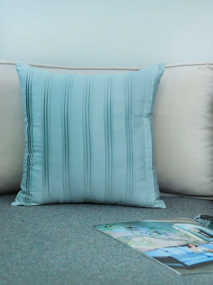 Zeba World Blue Pleated Technique Cotton Cushion Cover (16x16 Inches)-image-39