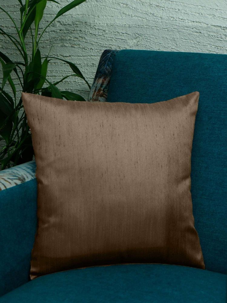 Zeba World Solid Brown Cotton Blend Cushion Cover (16x16 Inches)-image-49