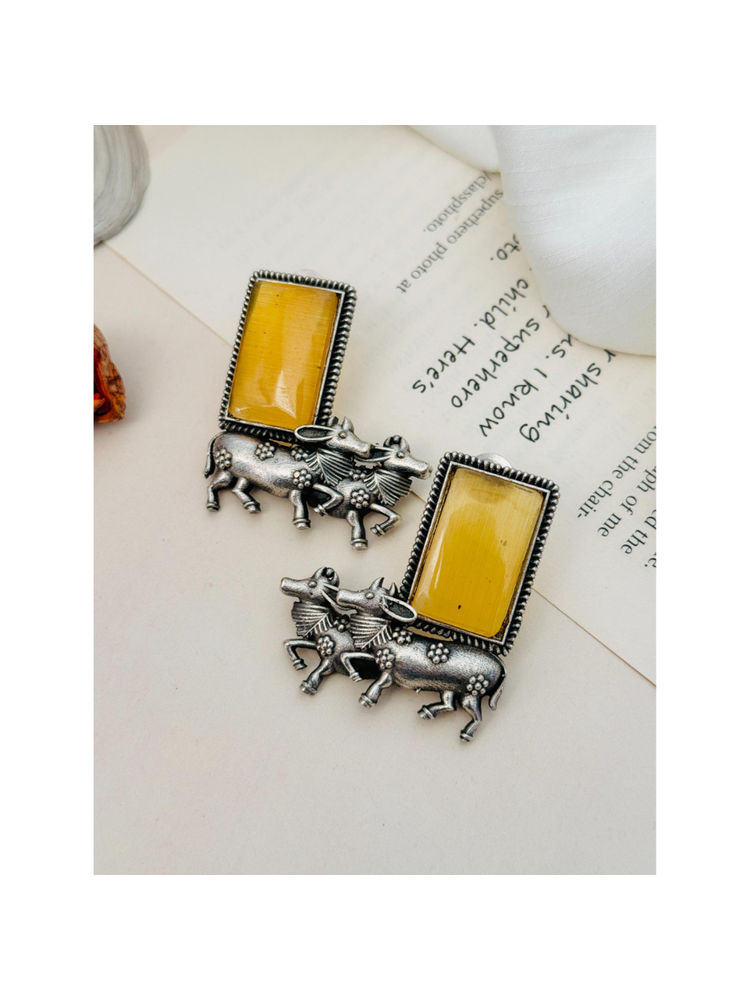 Abdesigns German Silver Plated Yellow Earrings-image-30