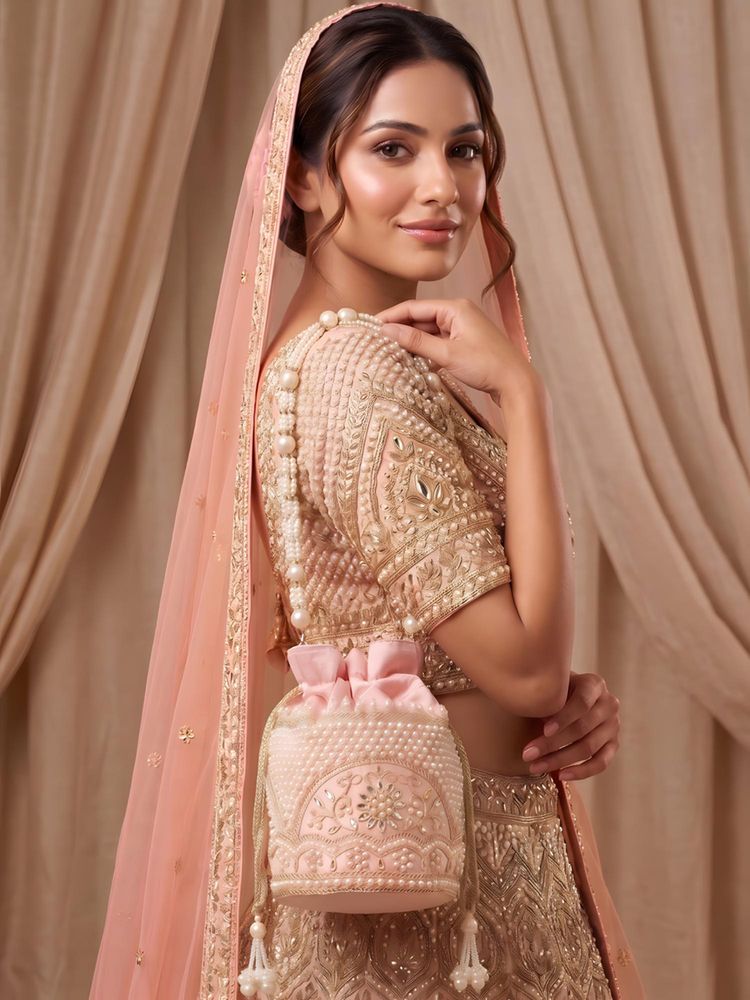 ADIVA Blush Pink Fabric Pearl Beaded Drawstring Potli Bag-picture-44