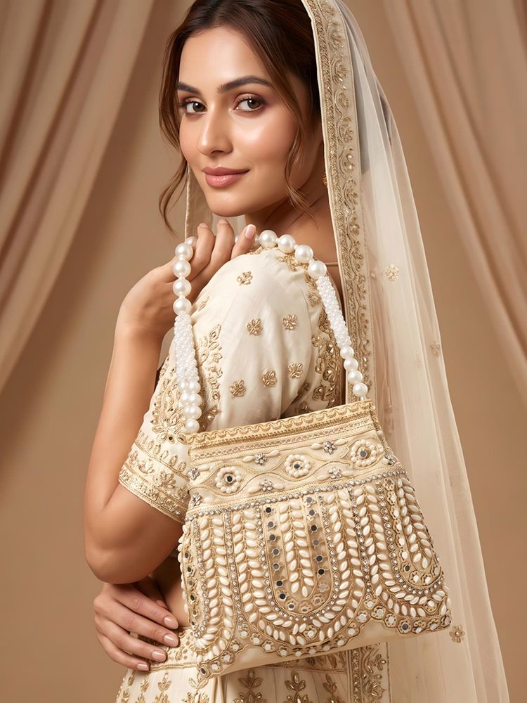 ADIVA Gold Fabric Pearl Beaded Handheld Ethnic Handbag-picture-14
