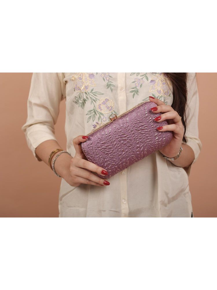 Horra Women's Silk Party Clutch With Detachable Strap - Purple (S)-image-33