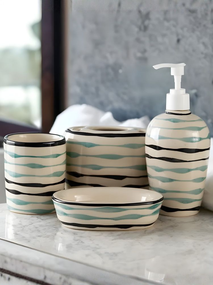 VarEesha Mugdha off-White Ceramic 4 Piece Bathroom Accessories Set Soap Dispenser with Accessories-image-36
