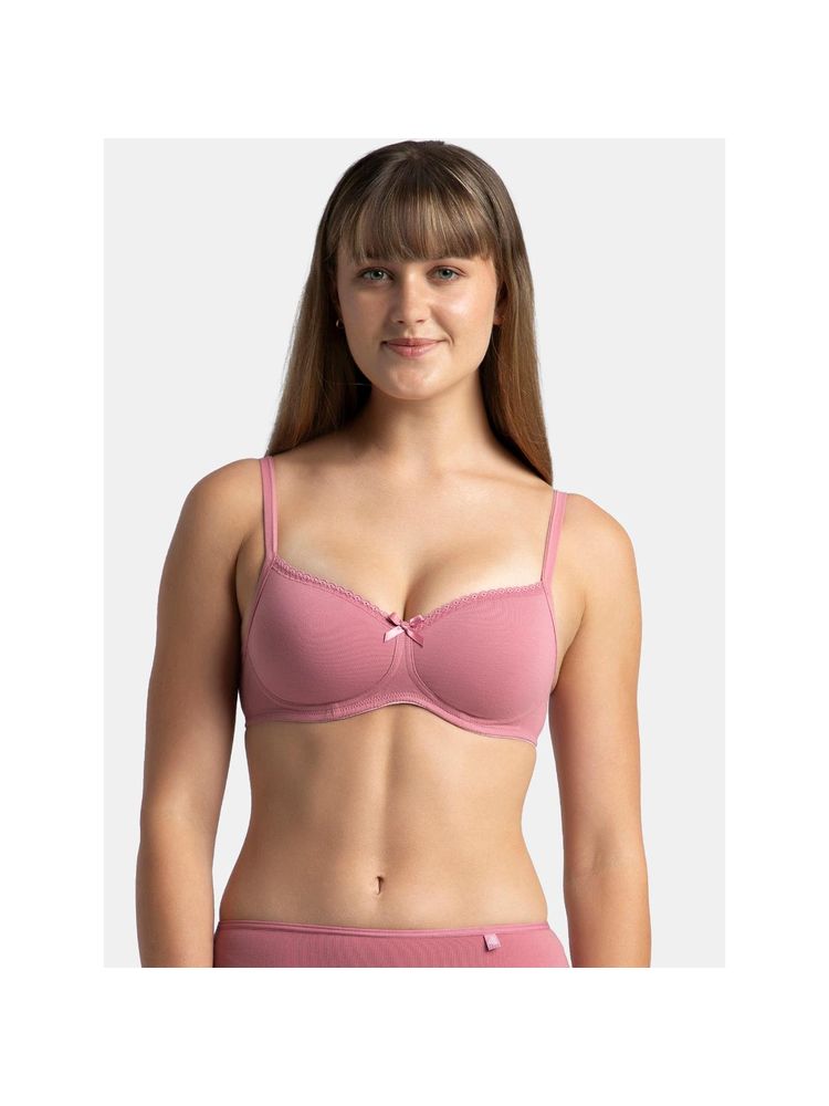 Jockey 1723 Wirefree Padded Cotton Elastane Medium Coverage T-shirt Bra-Heather Rose