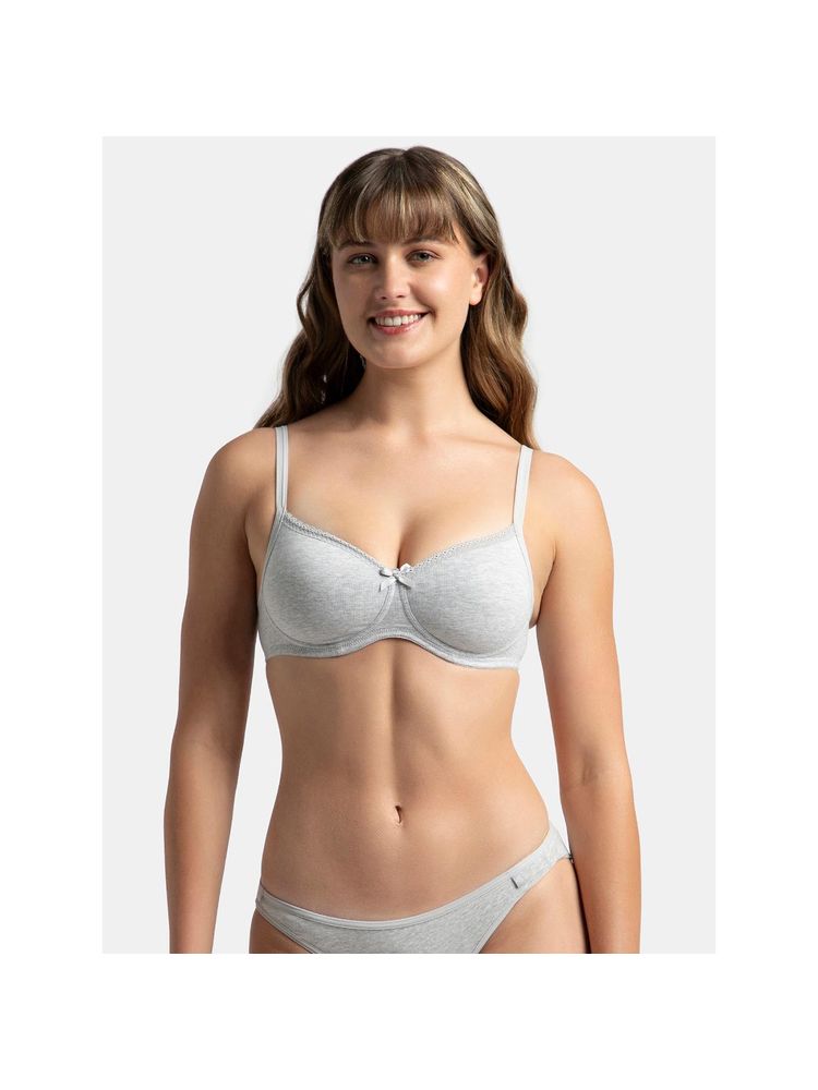 Jockey 1723 Wirefree Padded Cotton Elastane Medium Coverage T-shirt Bra-Grey Melange-image-46