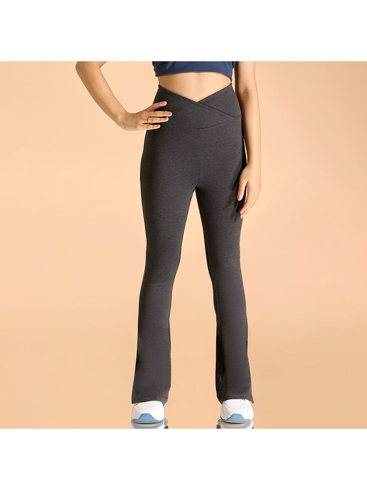 Kica Criss Cross Cotton Flare Comfort Pants with Back Pocket and Ankle Slit Black-picture-15
